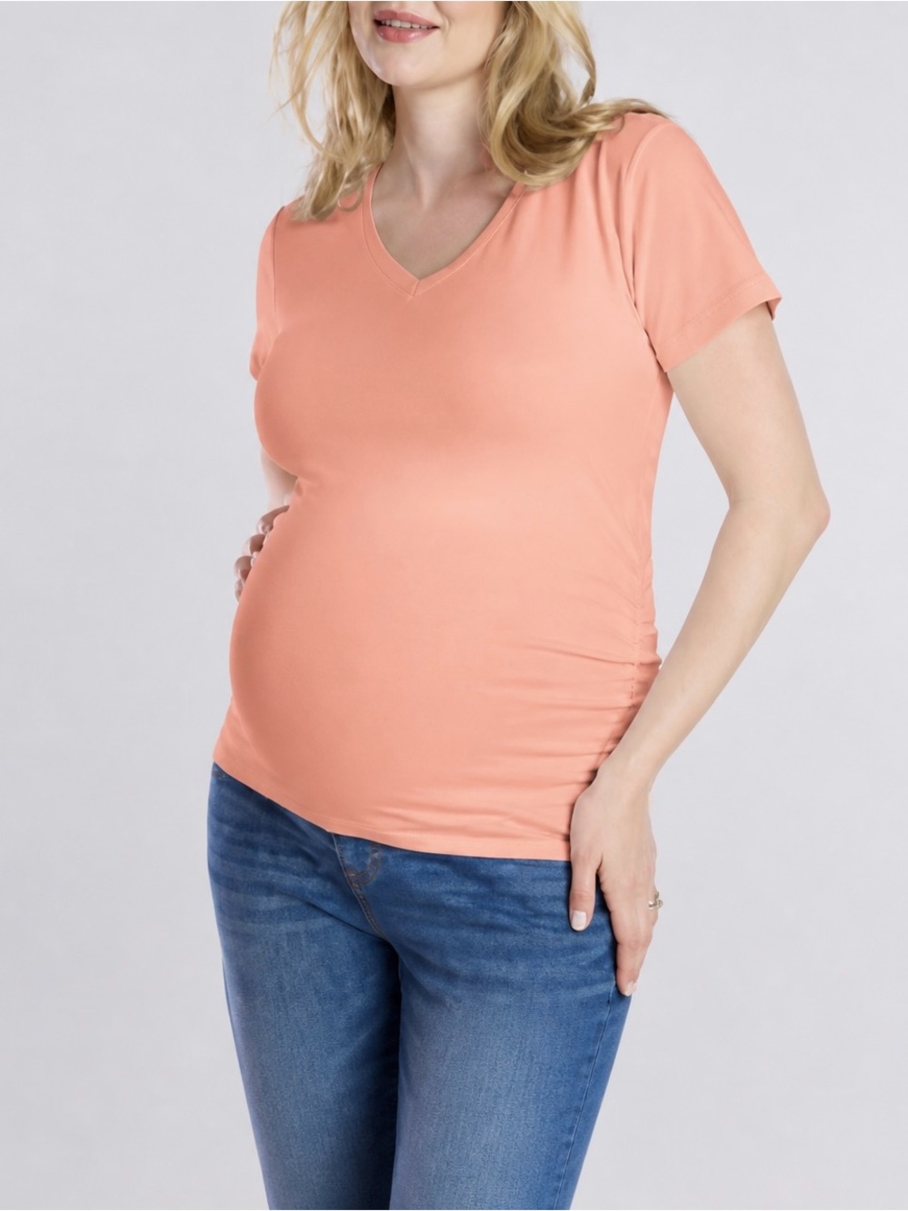 Side Ruched V-Neck Tee - Picture 3 of 6